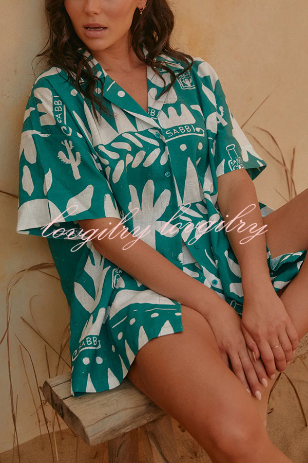 Summer Calls Unique Printed Loose Shirt and Elastic Waist Shorts Set