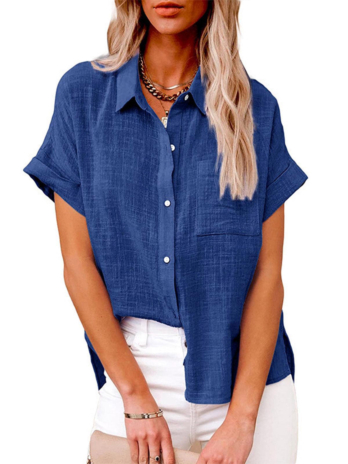 Solid Color Casual Loose Patchwork Shirt