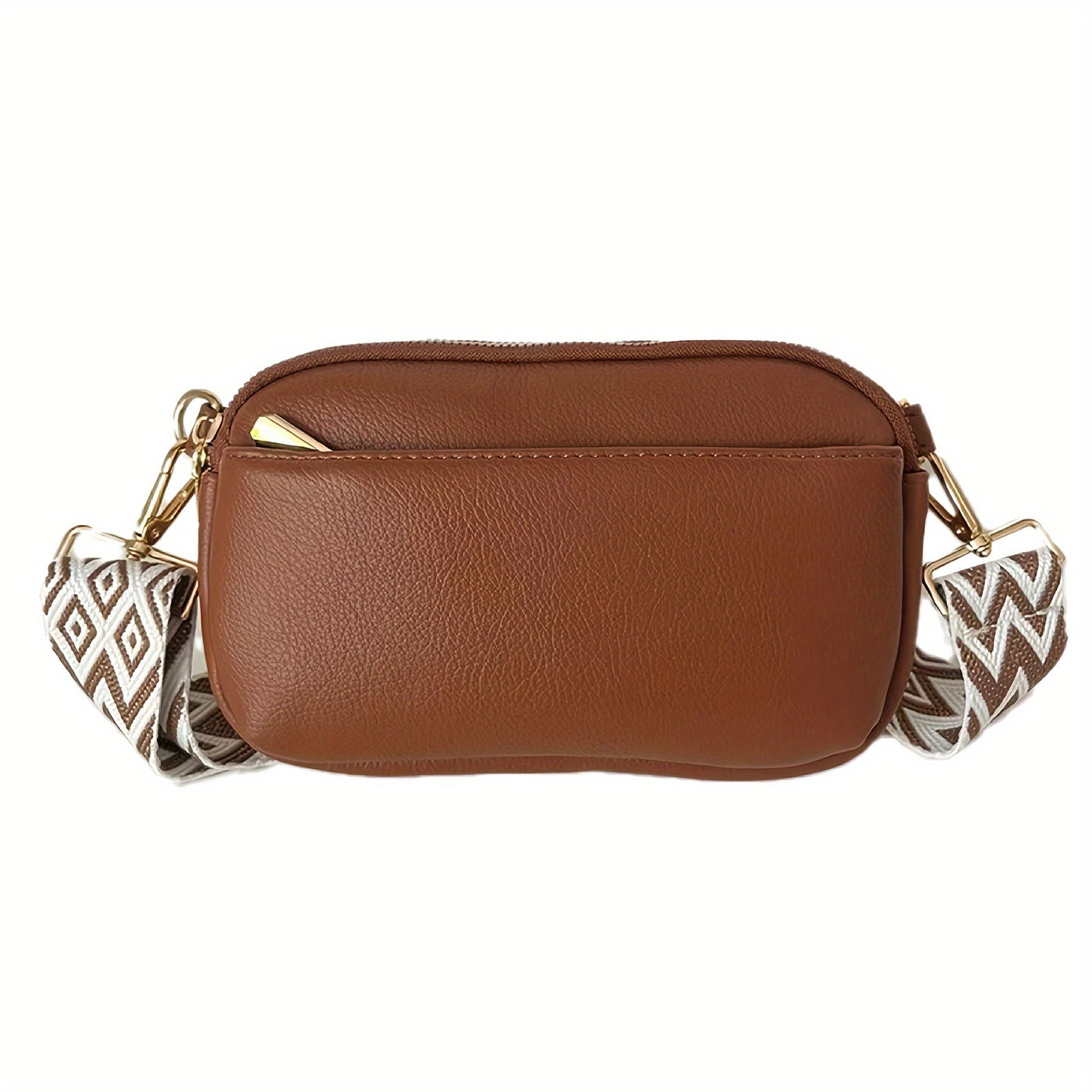 Mini Crossbody Bag - Square PU Leather, Wide Shoulder Strap