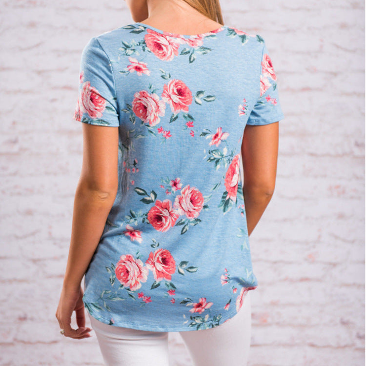 Flower Print Cross T-shirt