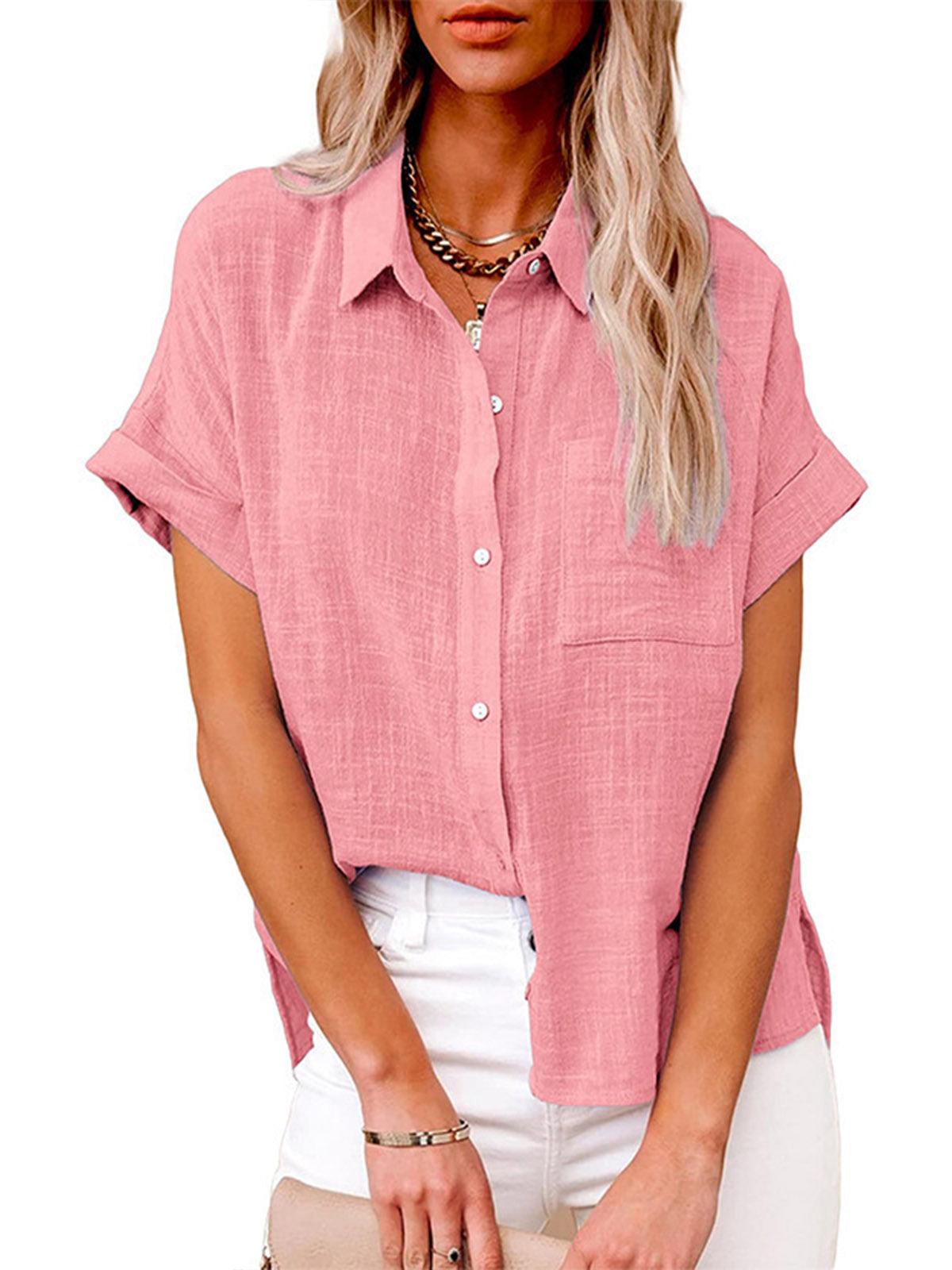 Solid Color Casual Loose Patchwork Shirt