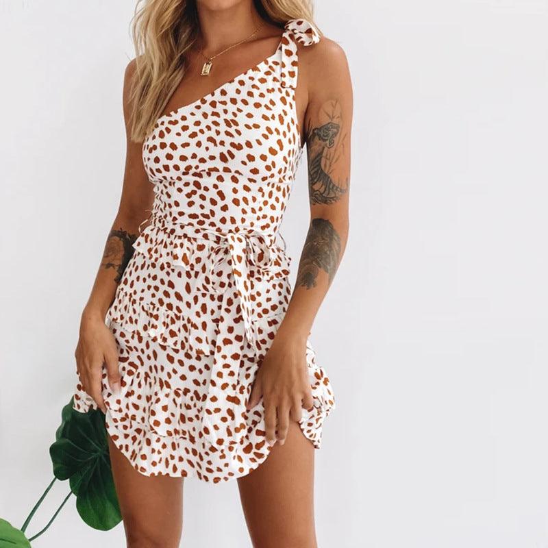 Leopard-print Slanted Shoulder Sexy Dress