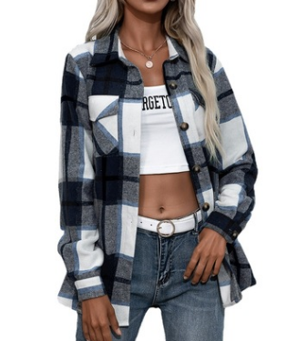 Long-sleeved Thick Cashmere Plaid Top Loose Casual Shirt Jacket