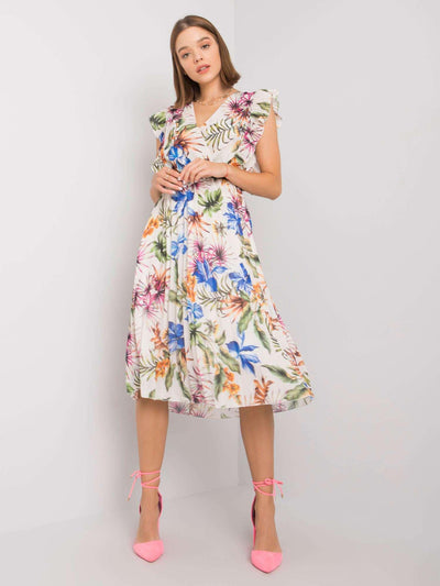 V-Neck Ruffle Sleeveless Flower Dress