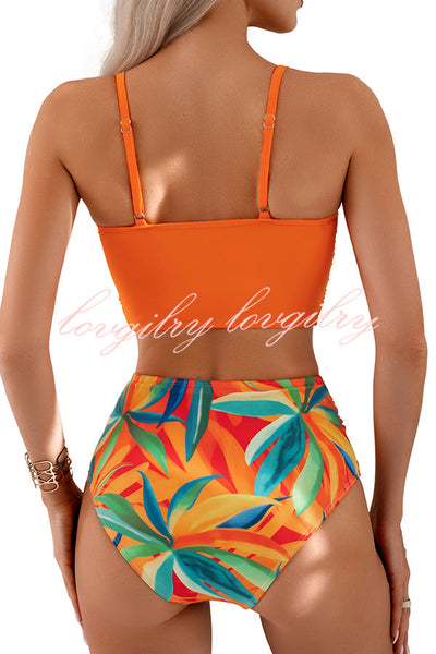 Gracie Bow Twist Design Printed High Rise Bikini Swimsuit