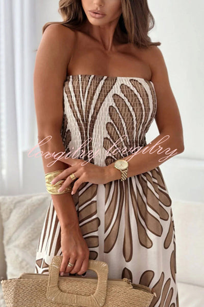 Unique Print Off-shoulder Pleated Casual Wide-leg Jumpsuit