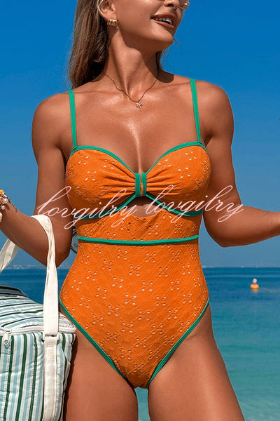 Fashion Contrast Color Hollow Stretch One-piece Swimsuit