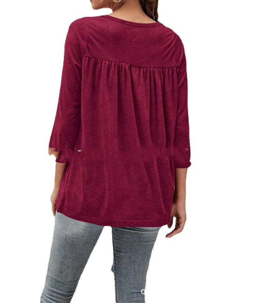 Women's Long Sleeve Lace Pleated Top