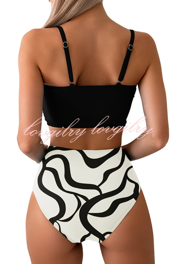 Gracie Bow Twist Design Printed High Rise Bikini Swimsuit