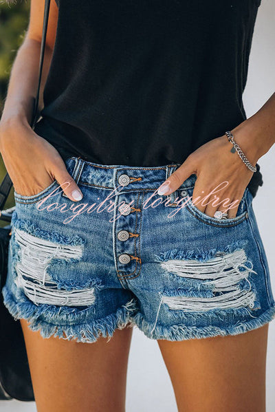 Independence Day American Flag Print Bottom Tassel Denim Pocket Shorts