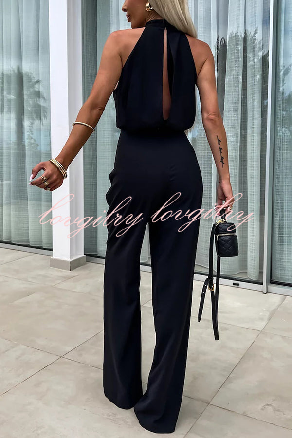 Fashionable Solid Color Sleeveless Hollow Slim Fit Jumpsuit