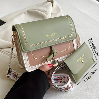 Fashion Flap Shoulder Bag - Women's Buckle Decor Crossbody with Wide Strap