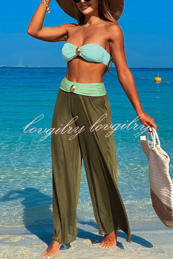 Solid Color Loose Metal Buckle Beach Pants