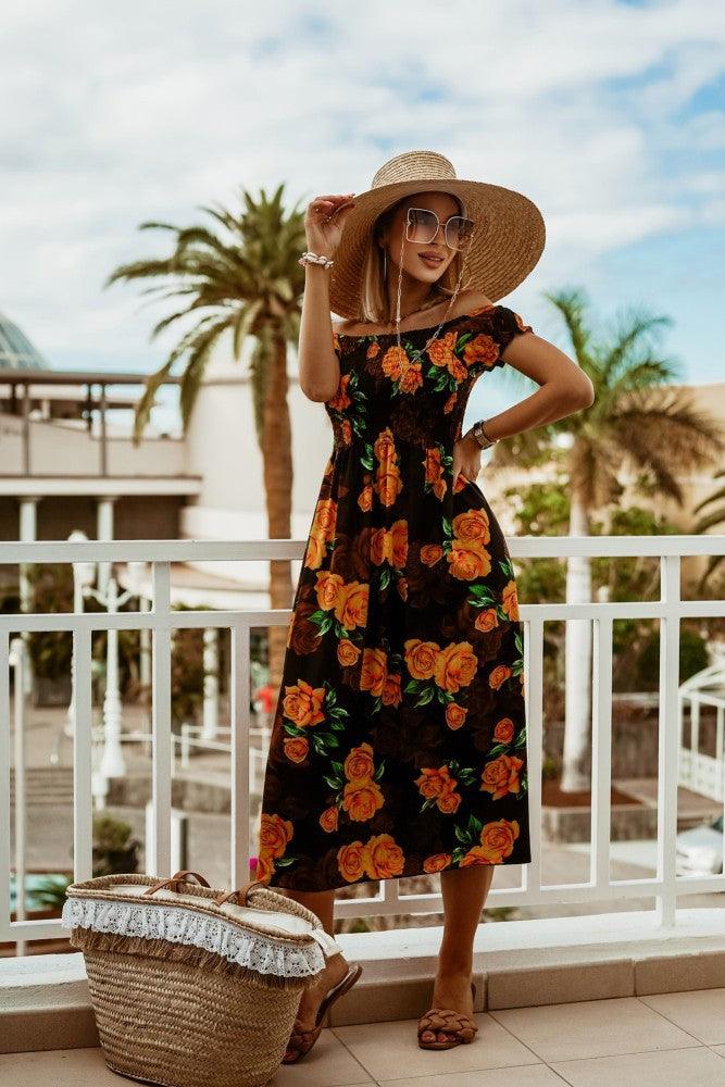 Summer Off Shoulder Boho Print Dress