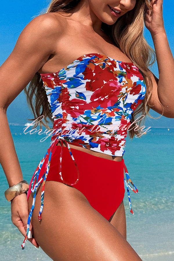 Unique Print High Waist Tie-Stretch Two-Piece Bikini Swimsuit