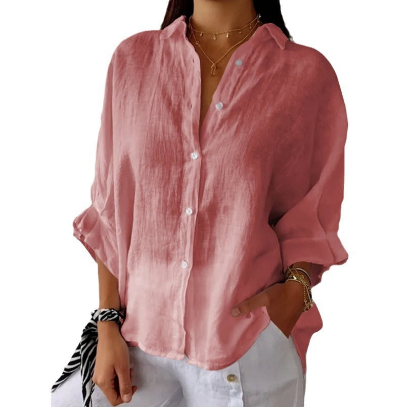 Acewonders™ Casual Charm Cotton & Linen Tie-Back Shirt