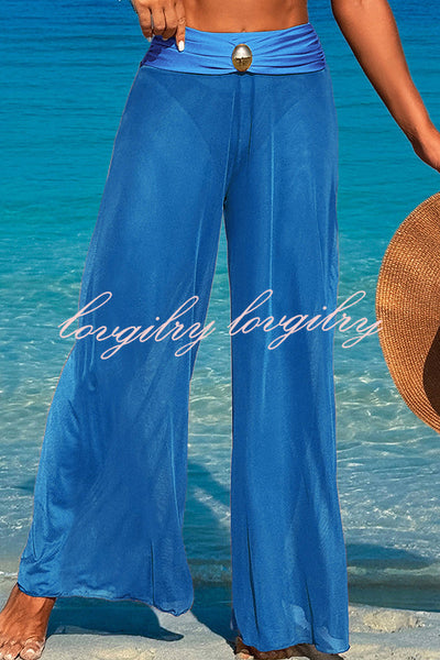 Solid Color Loose Metal Buckle Beach Pants