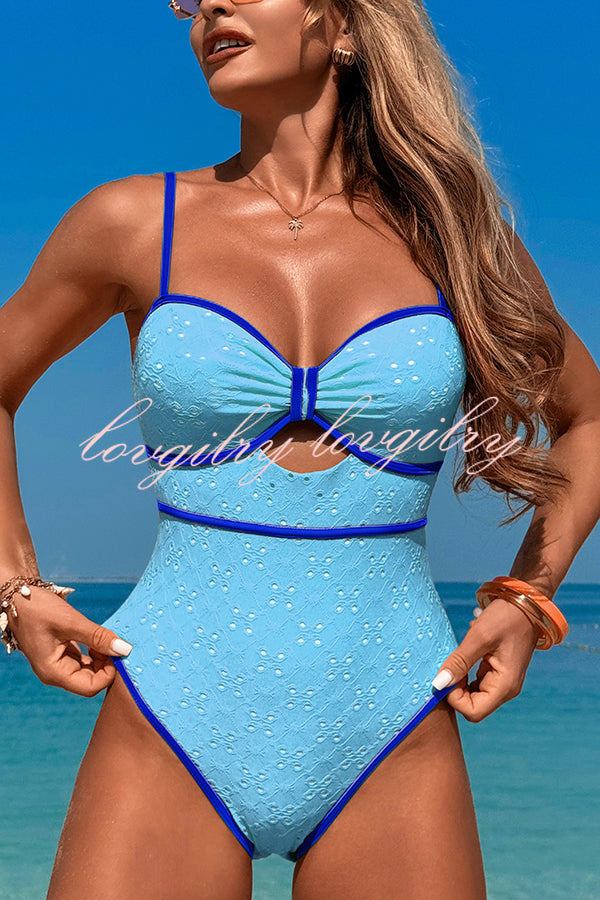 Fashion Contrast Color Hollow Stretch One-piece Swimsuit