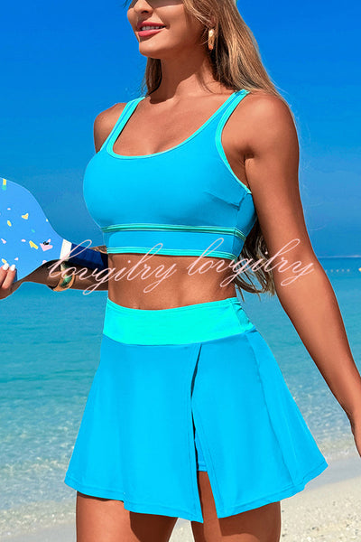 Fashion Contrast Color Stretch Sports Two-piece Bikini Swimsuit