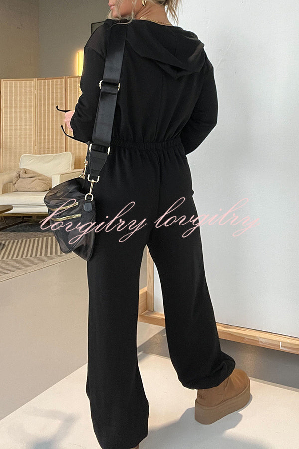 Cozy Days Long Sleeve Pocket Hooded Drawstring Jumpsuit