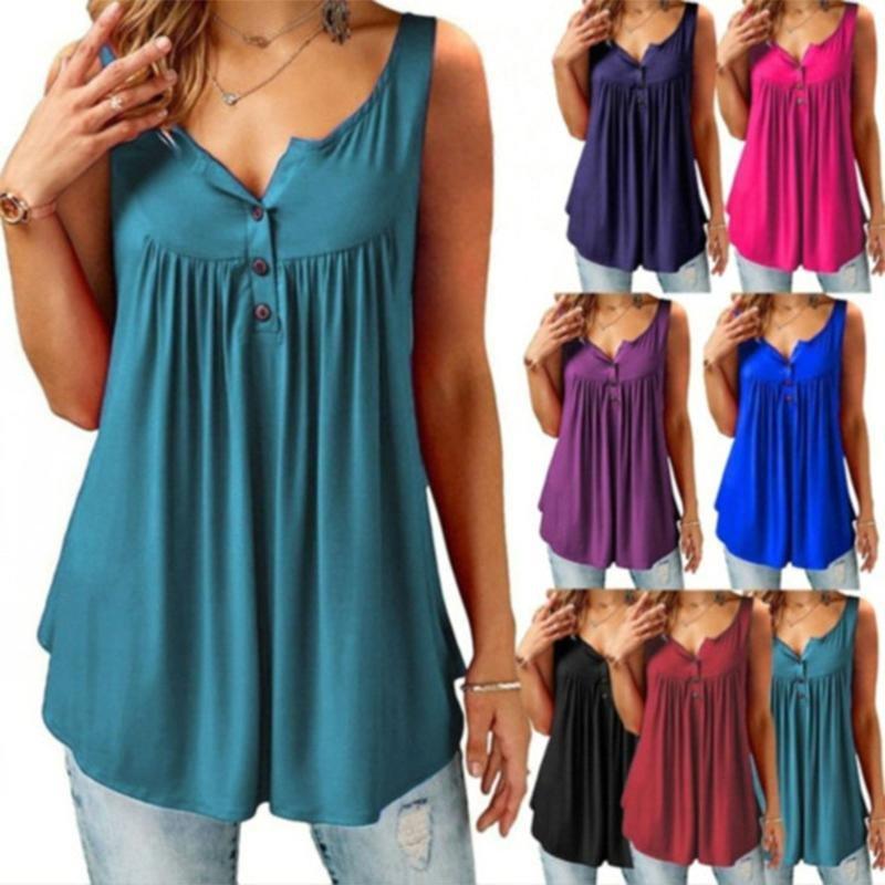 Summer Loose Button Tank Top