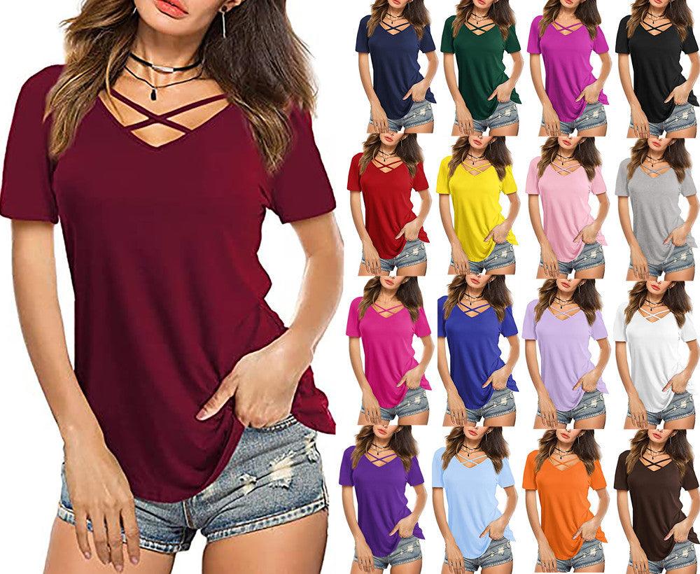 Criss Cross V-neck Short Sleeve T-shirt