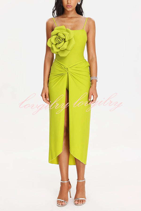 Solid Color Elastic Waist High Slit Loose Holiday Midi Skirt