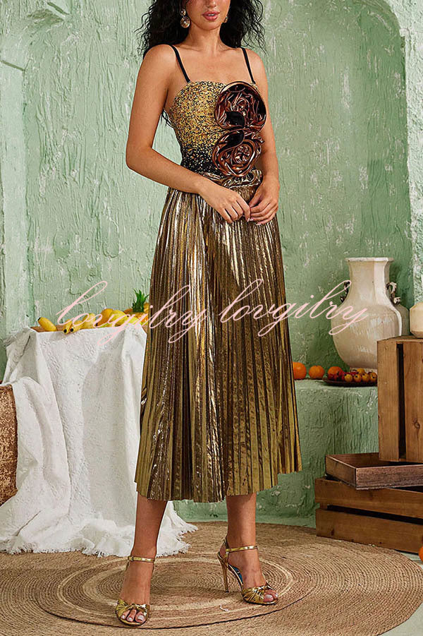 Fashion Metallic Fabric Elastic Waist Beach Midi Skirt