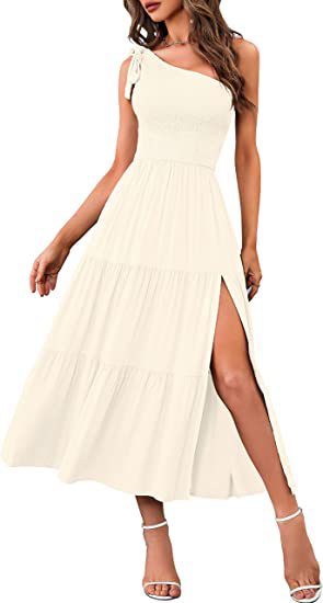 Summer Fashion Women's One-shoulder Pleated Layered Hem Split Dress