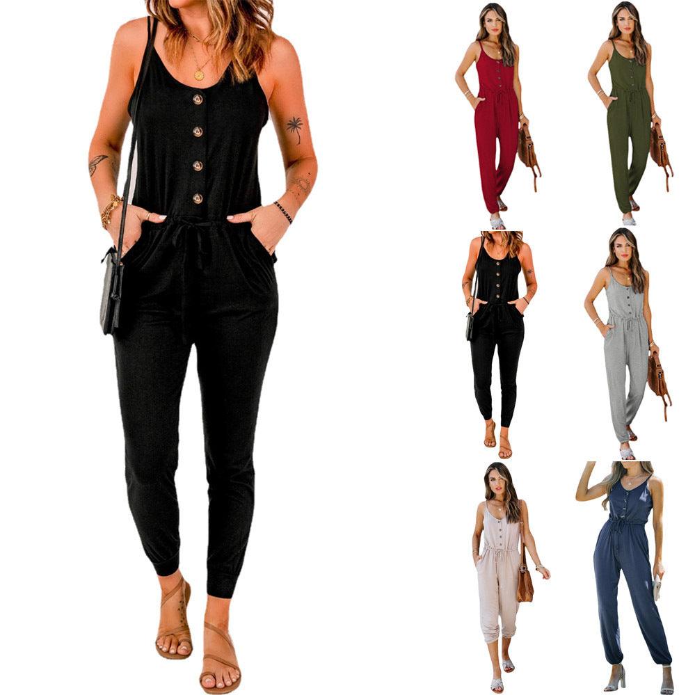 Summer Casual Waist Knitted Jumpsuit