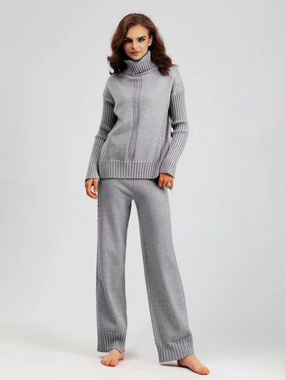 Scarlett™ - Stylish High-neck Pullover Knit Sweater with Loose Pants Set