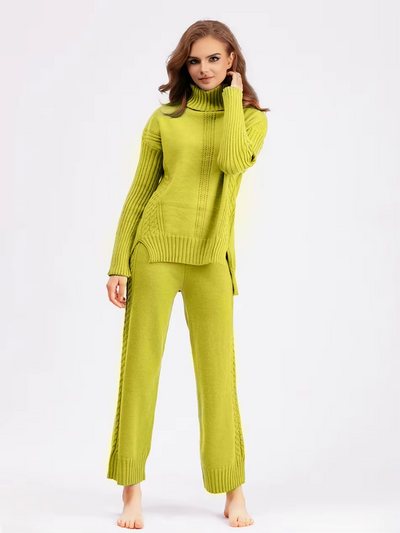 Scarlett™ - Stylish High-neck Pullover Knit Sweater with Loose Pants Set