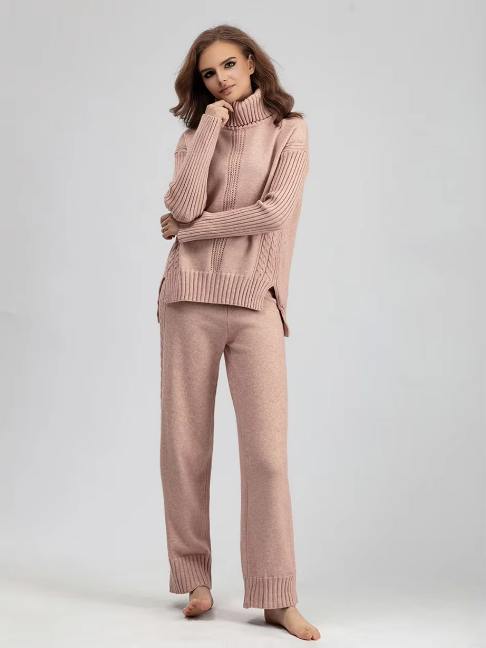 Scarlett™ - Stylish High-neck Pullover Knit Sweater with Loose Pants Set