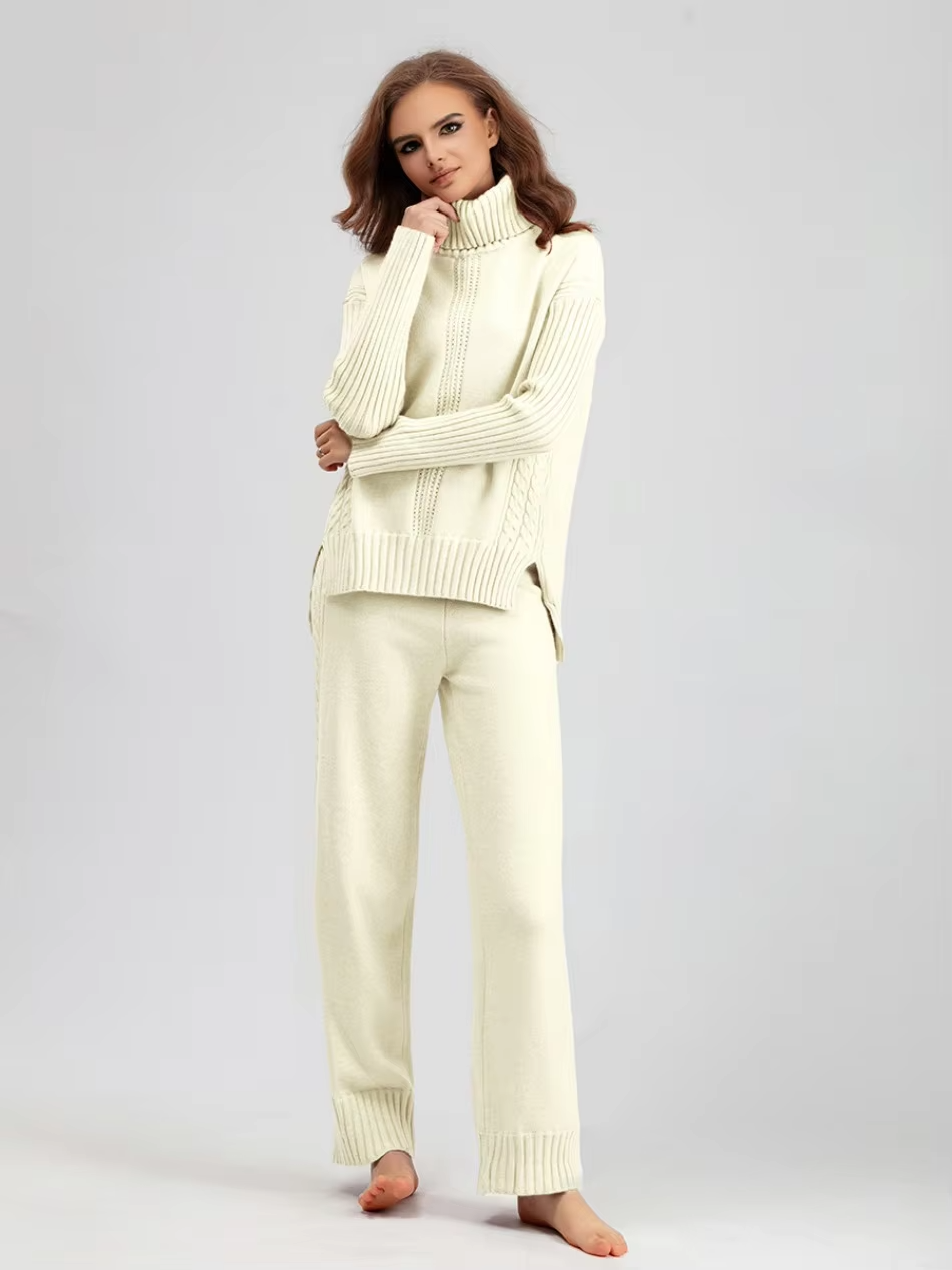 Scarlett™ - Stylish High-neck Pullover Knit Sweater with Loose Pants Set