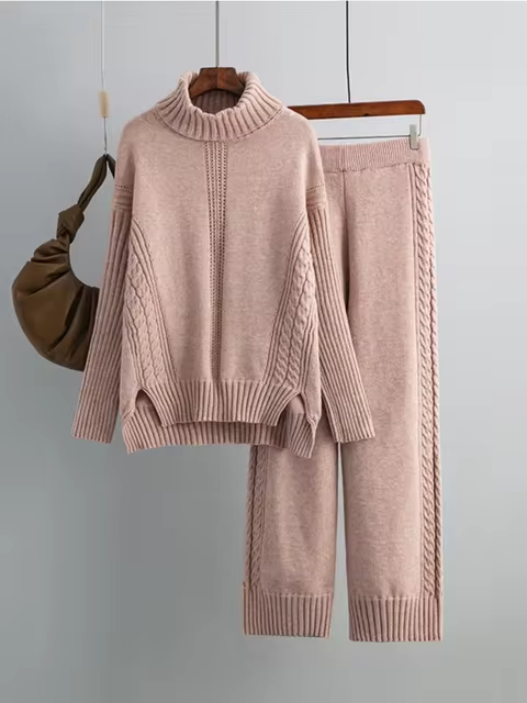 Scarlett™ - Stylish High-neck Pullover Knit Sweater with Loose Pants Set