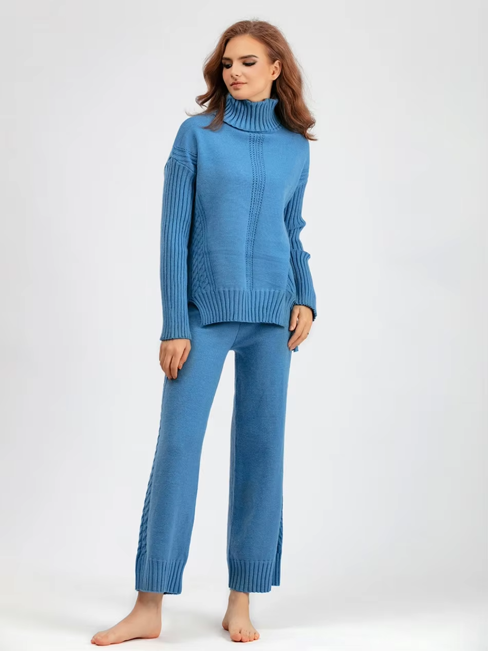 Scarlett™ - Stylish High-neck Pullover Knit Sweater with Loose Pants Set