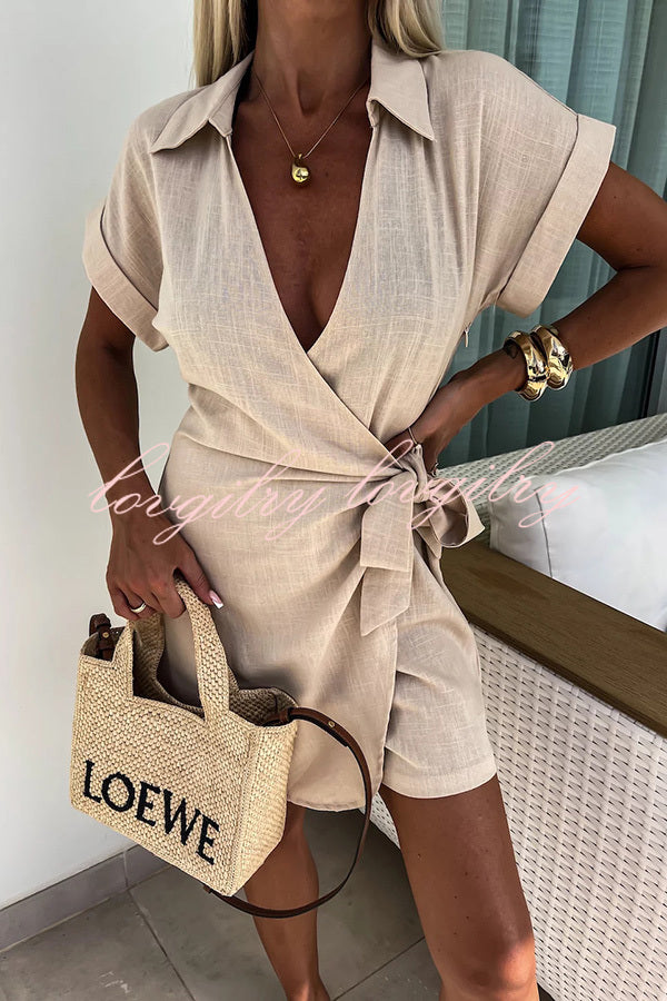 Relaxing Beach Linen Blend Wrap Romper