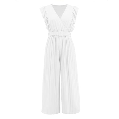 Sleeveless High Waist Jumpsuit with Lotus Leaf Pleats