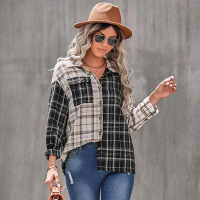 Women's Lapel Plaid Long Sleeve Shirt