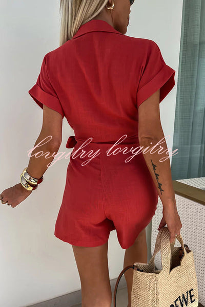 Relaxing Beach Linen Blend Wrap Romper