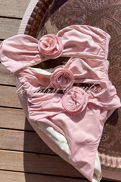 Three Dimensional Flower Bandeau One Piece Swimsuit