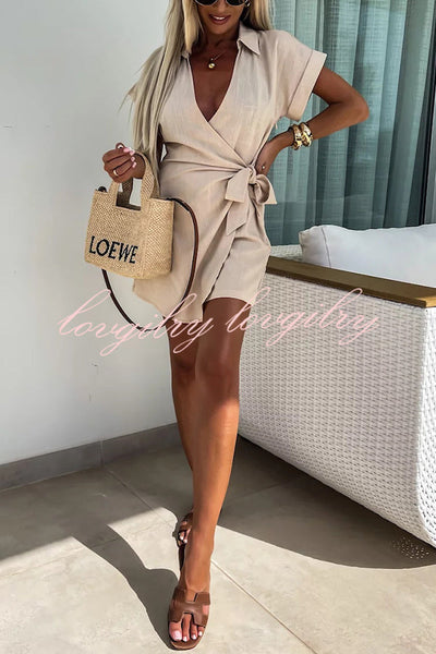 Relaxing Beach Linen Blend Wrap Romper