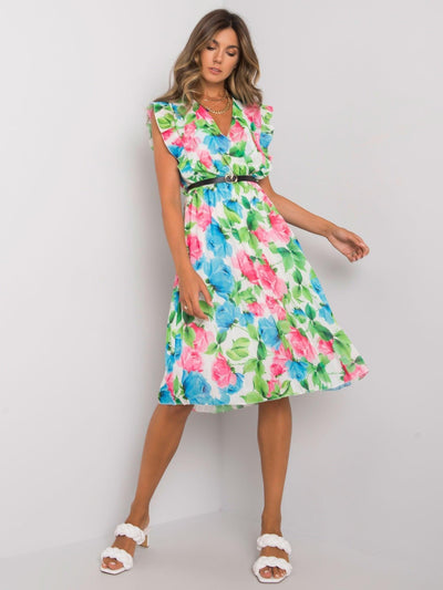 V-Neck Ruffle Sleeveless Flower Dress