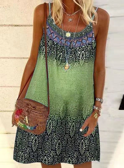 Summer Printed Loose Strap Chiffon Dress