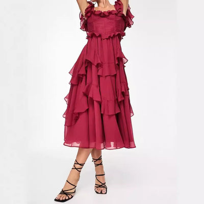 Summer Holiday Ruffled Short-sleeved Dress Fashion Backless Square Neck