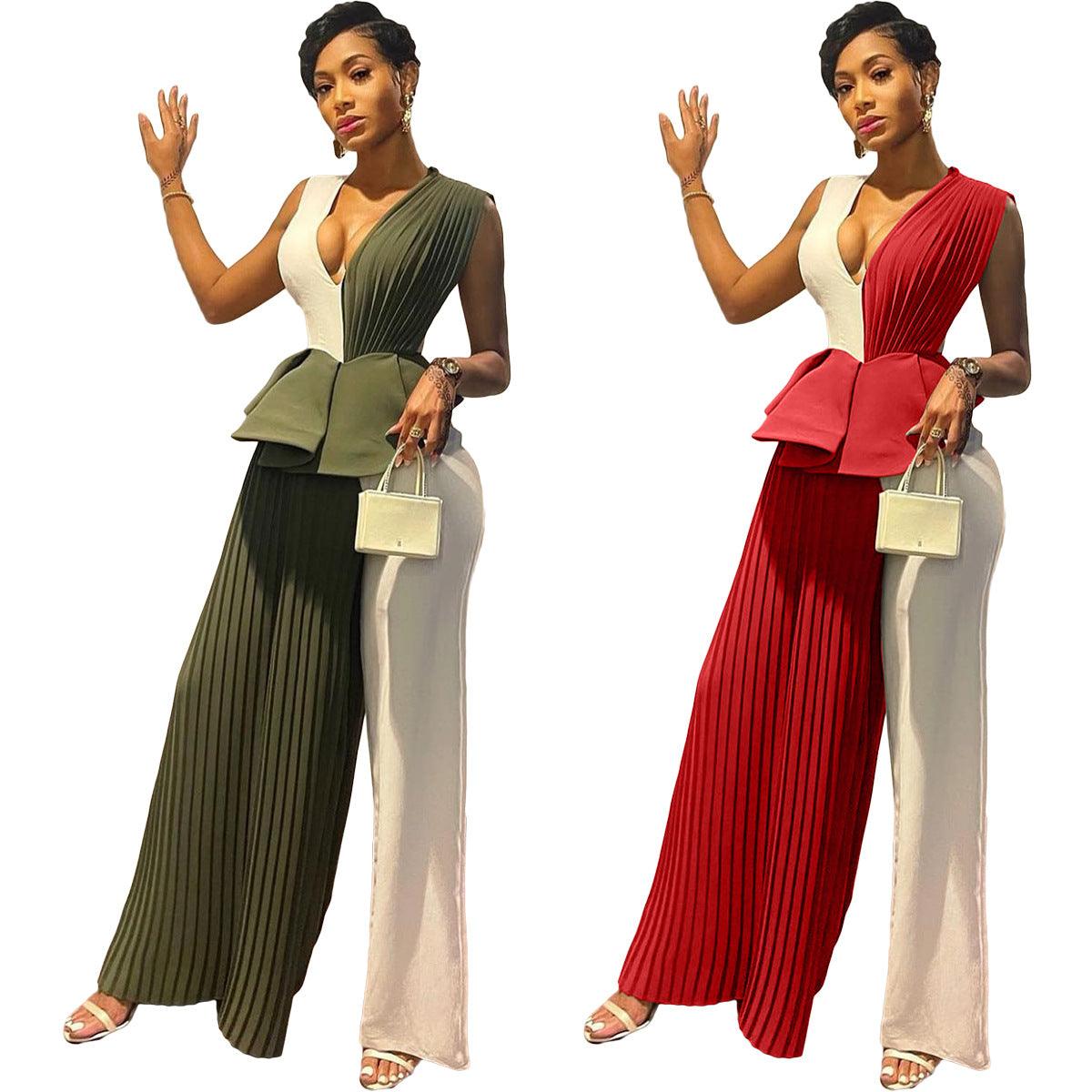 Women's Ruffled Pleated Panel Jumpsuit