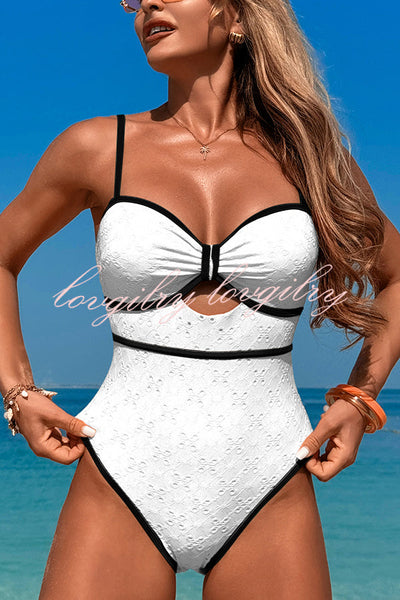 Fashion Contrast Color Hollow Stretch One-piece Swimsuit