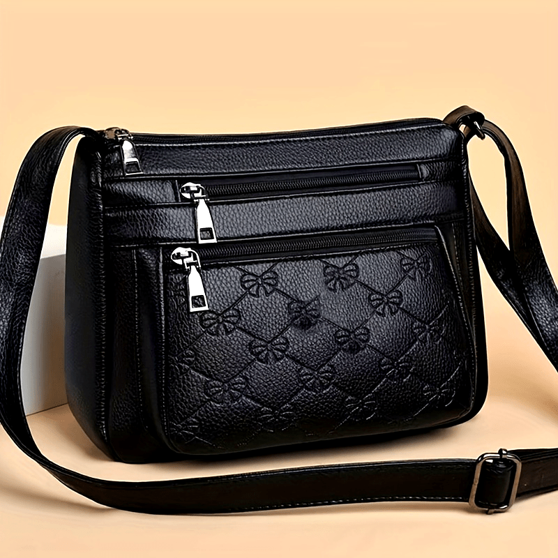 Quilted Crossbody Bag - Faux Leather, Solid Color, Tassel Embellishment, Zipper Closure