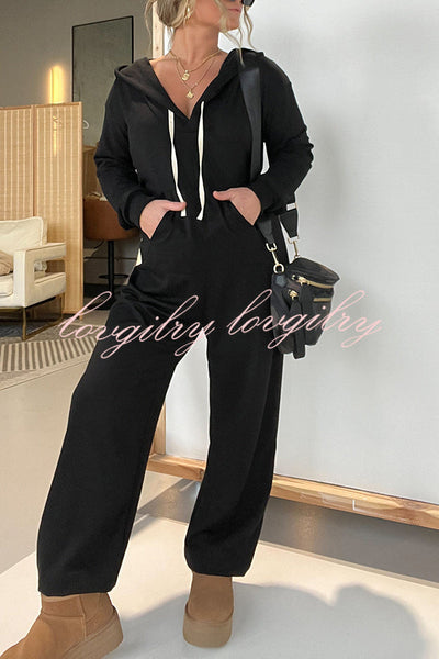 Cozy Days Long Sleeve Pocket Hooded Drawstring Jumpsuit