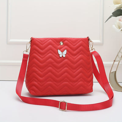 Wave Quilted Bucket Bag - Mini Crossbody, Trendy Shoulder Handbag